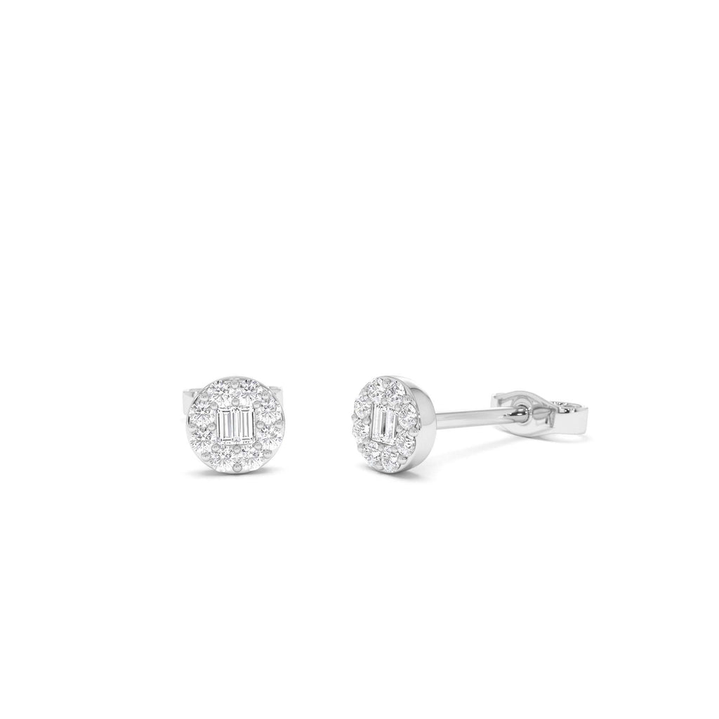 Baguette Diamond Halo Earrings in 14K Gold — view 3