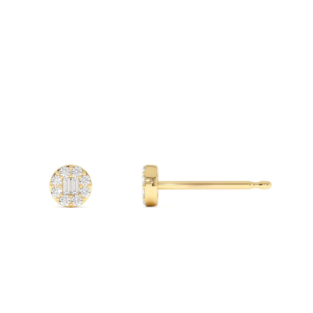 Baguette Diamond Halo Earrings in 14K Gold — view 2