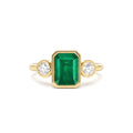 Emerald Bezel Set Three Stone Ring in 14K Gold — view 1