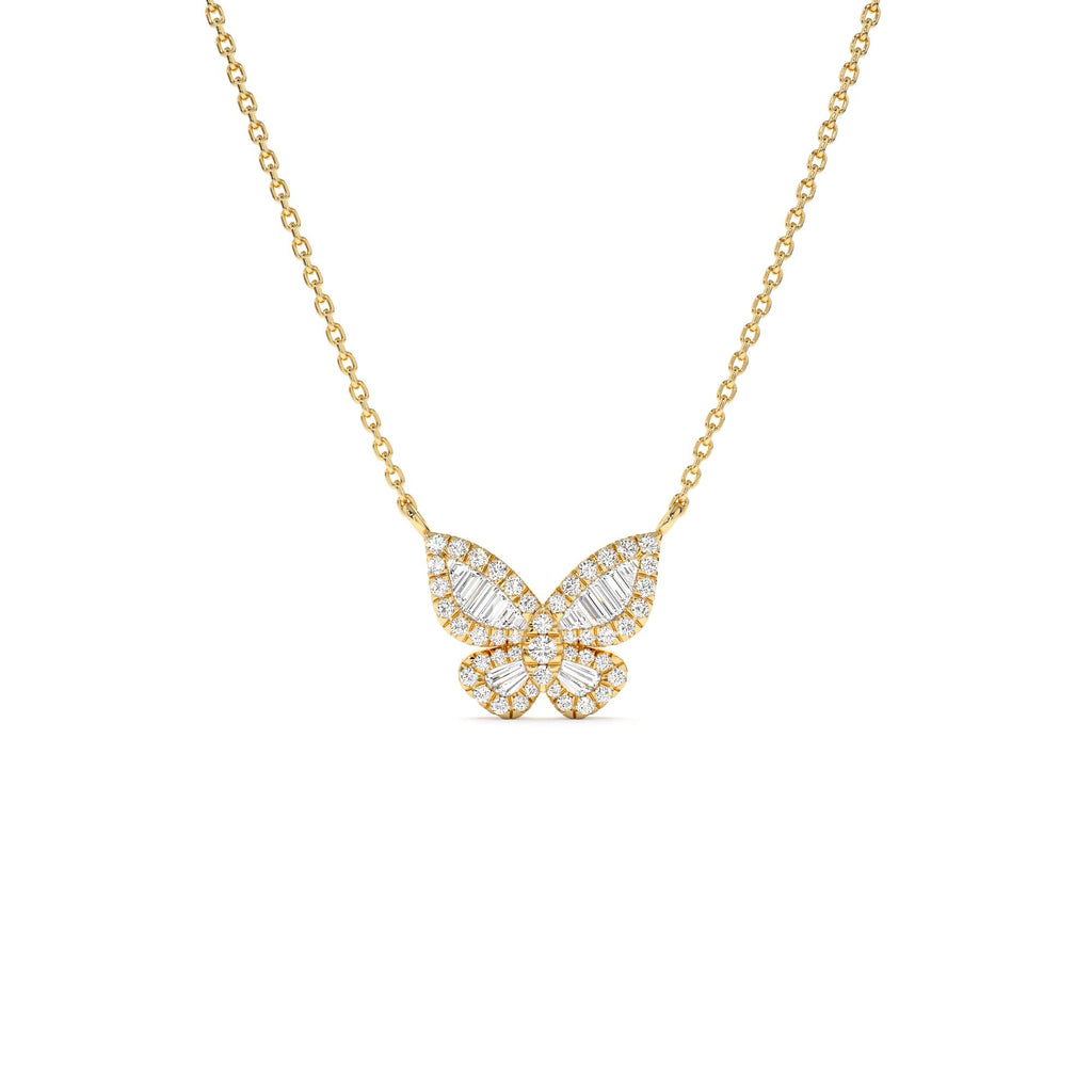 Baguette Diamond Butterfly Necklace in 14K Gold — view 1