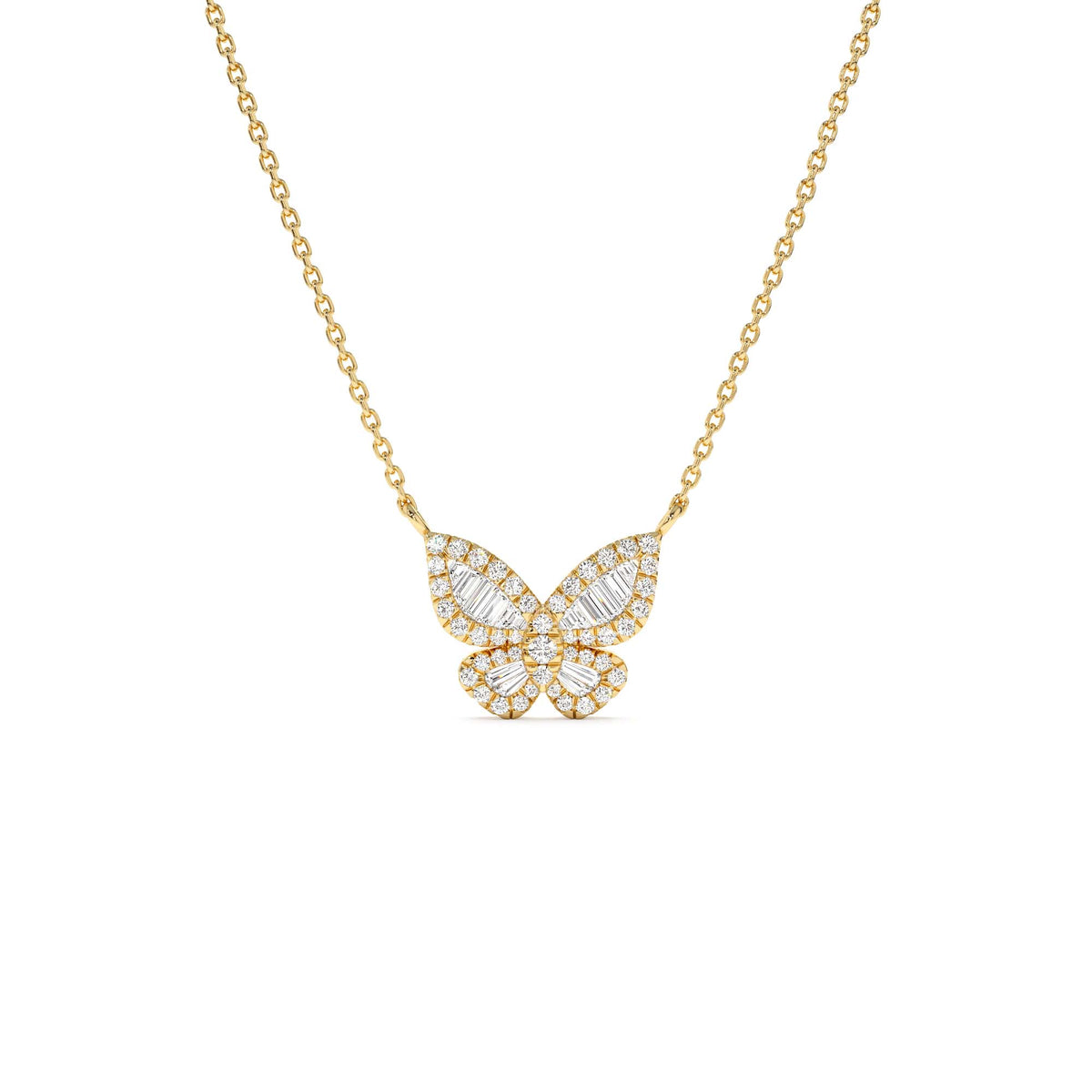 Baguette Diamond Butterfly Necklace in 14K Gold — view 1