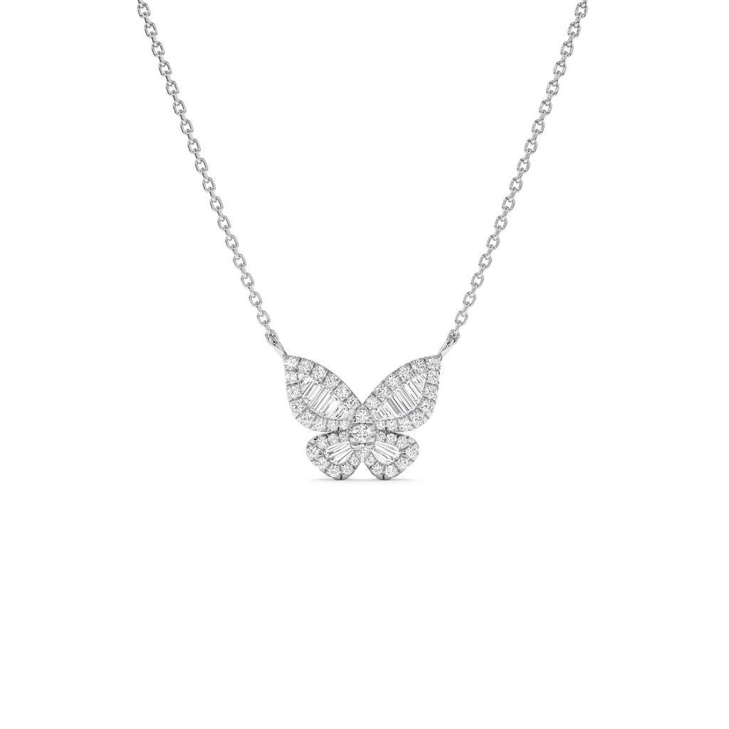 Baguette Diamond Butterfly Necklace in 14K Gold — view 2