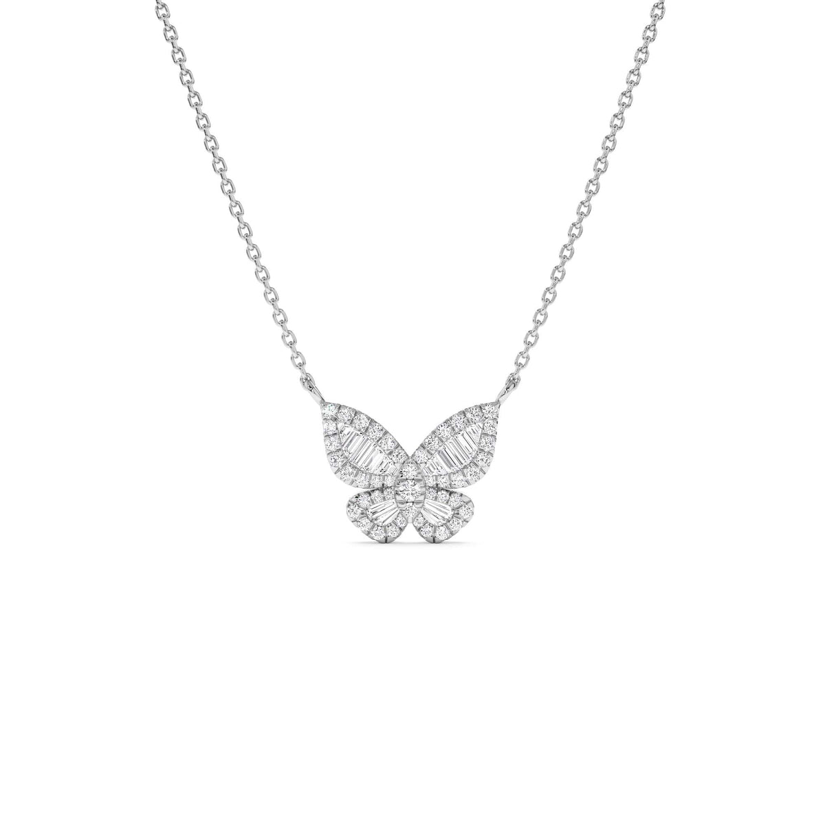 Baguette Diamond Butterfly Necklace in 14K Gold — view 2