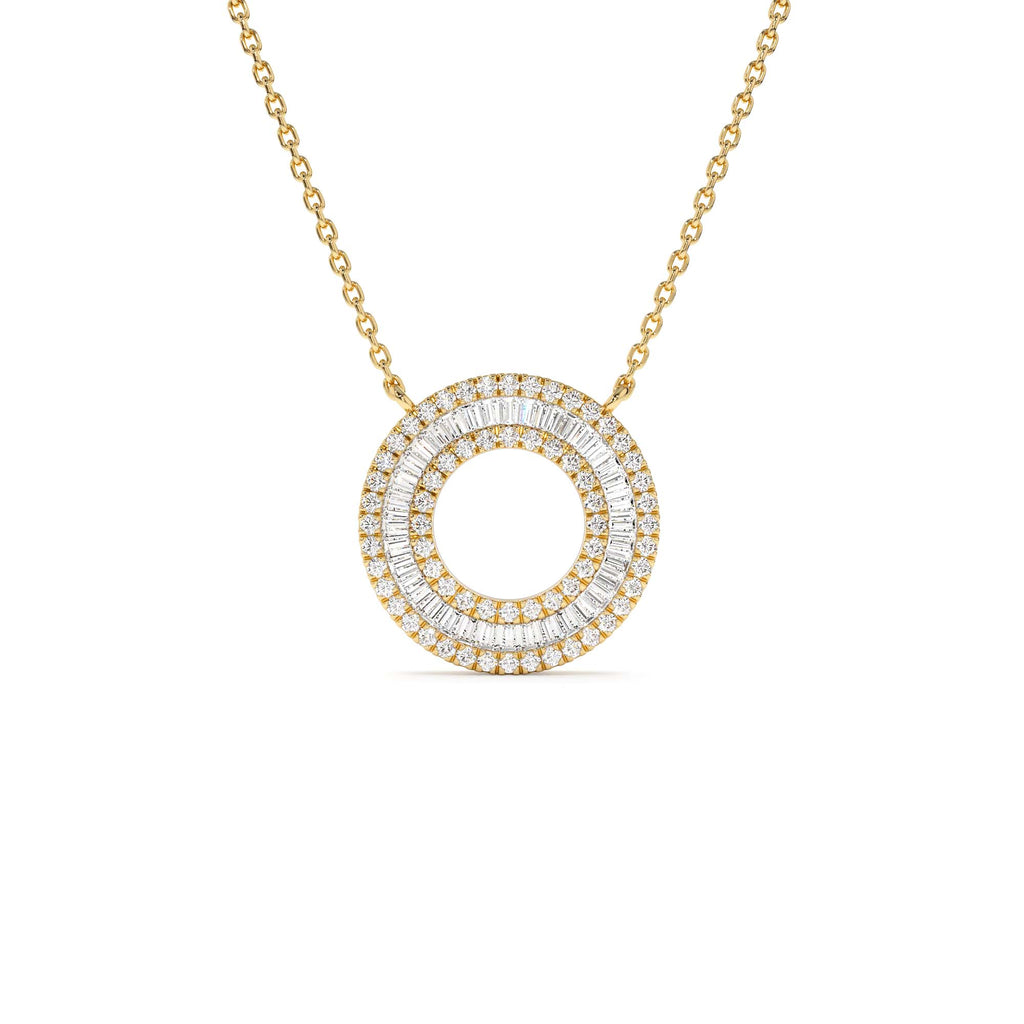 Baguette Diamond Circle Pendant Necklace in 14K Gold — view 1