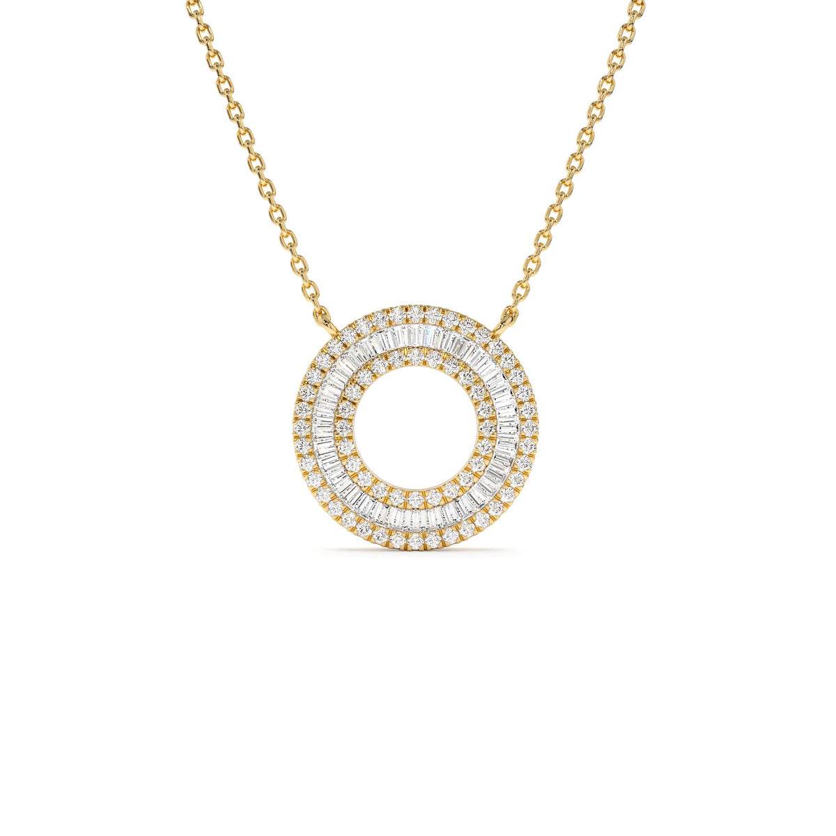Baguette Diamond Circle Pendant Necklace in 14K Gold — view 1