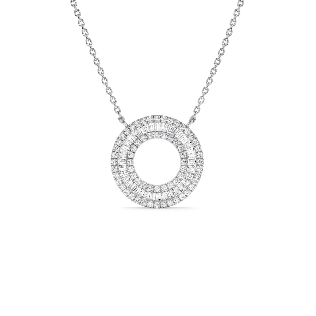 Baguette Diamond Circle Pendant Necklace in 14K Gold — view 2