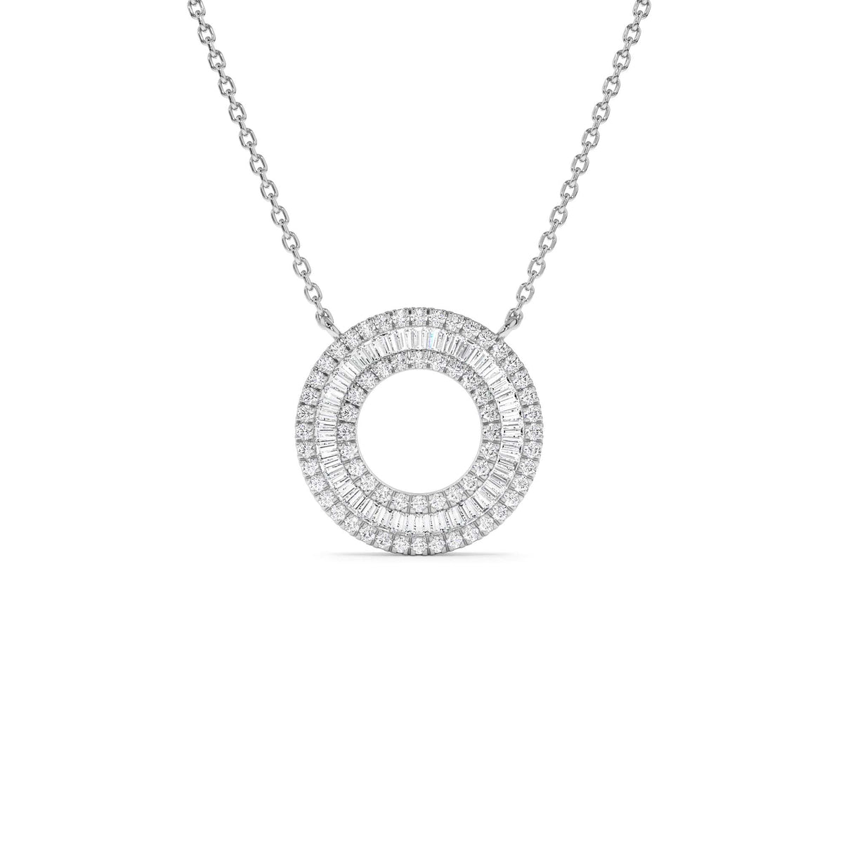 Baguette Diamond Circle Pendant Necklace in 14K Gold — view 2