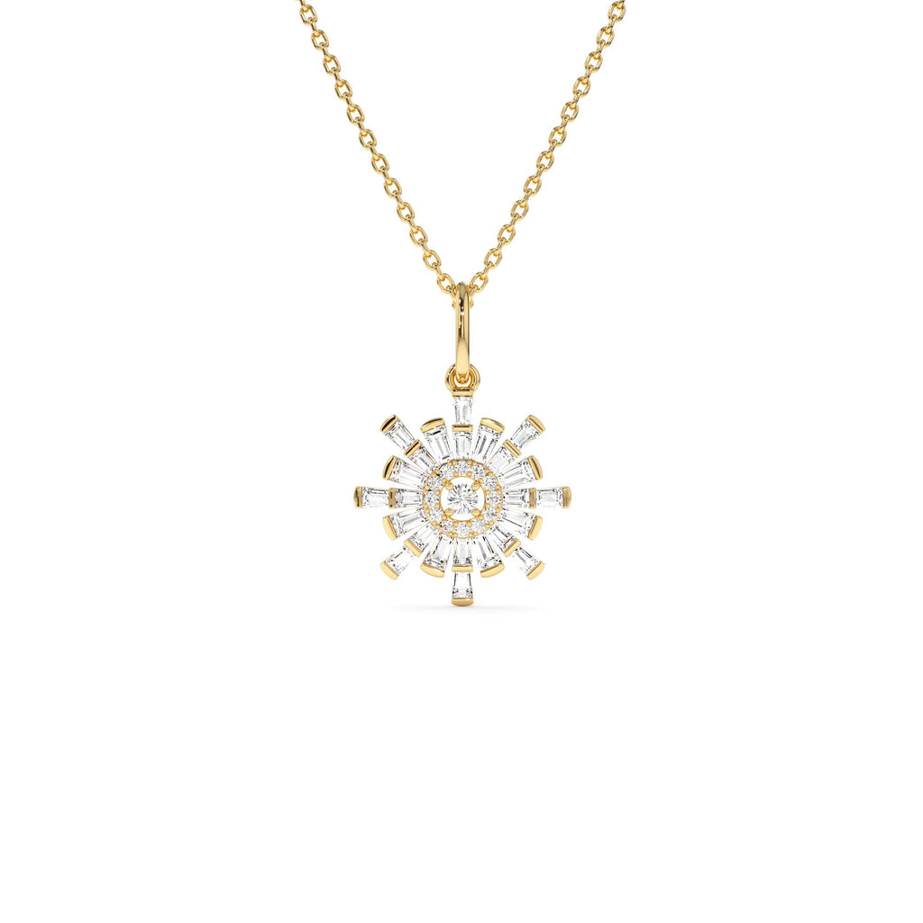 Baguette Diamond Sunburst Necklace in 14K Gold — view 1