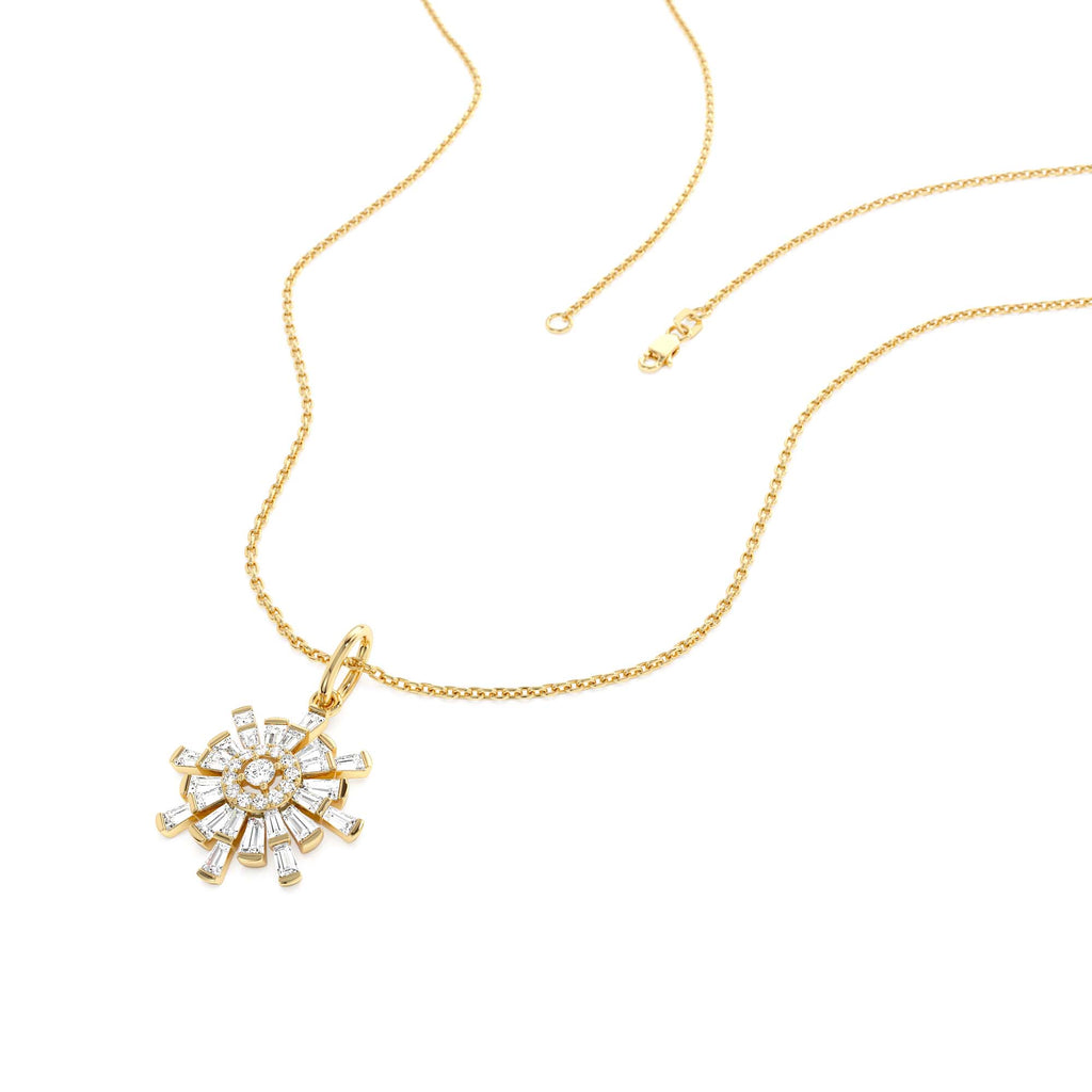 Baguette Diamond Sunburst Necklace in 14K Gold — view 2