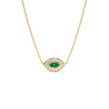 Marquise Emerald Diamond Halo Necklace in 14K Gold — view 1