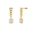 Baguette Diamond Halo Chain Earrings in 14K Gold — view 1