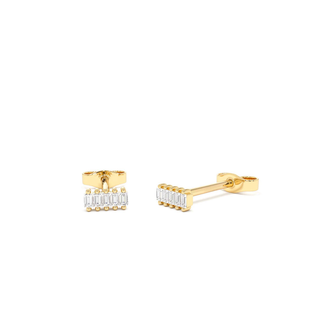 Diamond Baguette Bar Stud Earrings in 14K Gold — view 1
