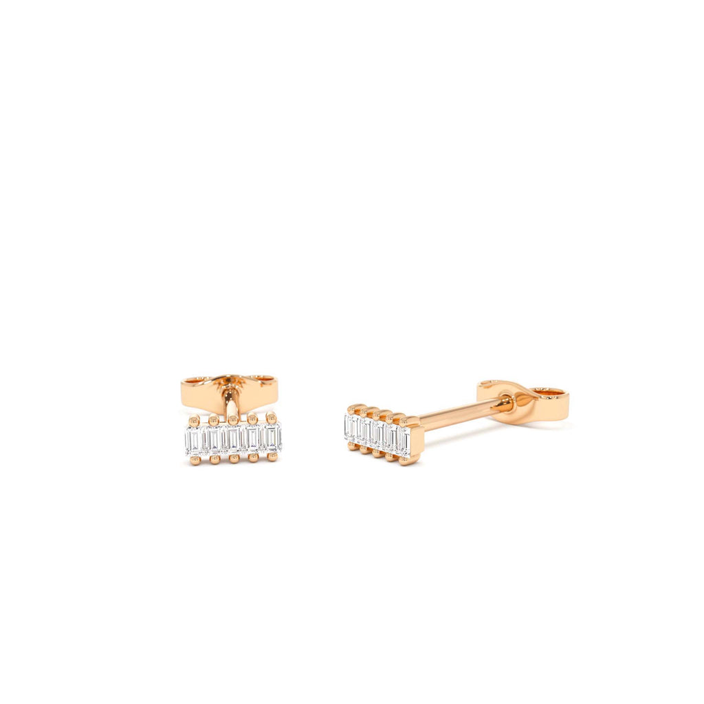 Diamond Baguette Bar Stud Earrings in 14K Gold — view 4