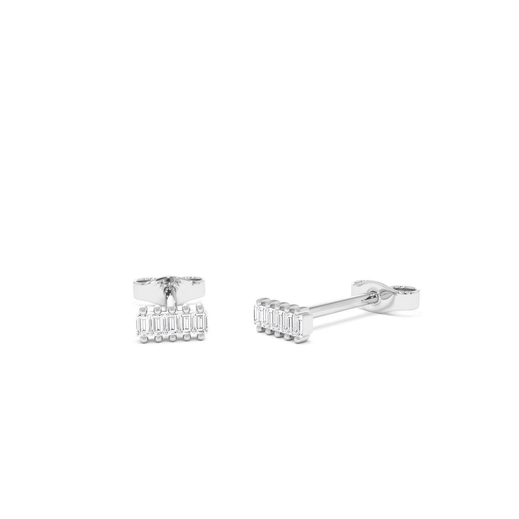 Diamond Baguette Bar Stud Earrings in 14K Gold — view 3