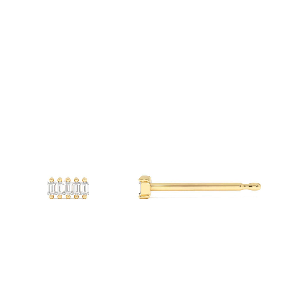 Diamond Baguette Bar Stud Earrings in 14K Gold — view 2