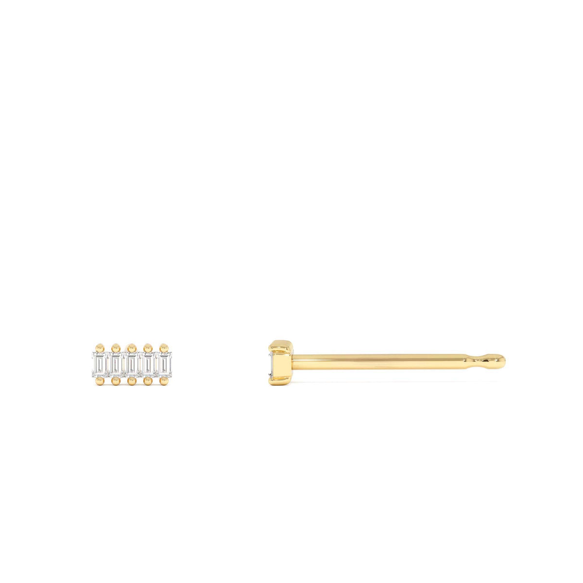 Diamond Baguette Bar Stud Earrings in 14K Gold — view 2