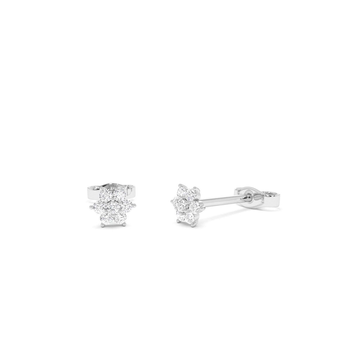 Diamond Floral Cluster Stud Earrings in 14K Gold — view 3