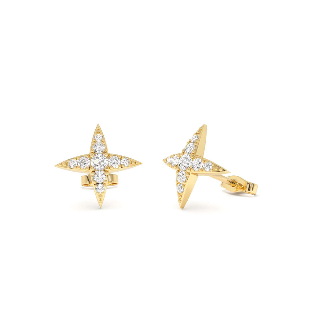 Diamond Cluster Star Stud Earrings in 14K Gold — view 1