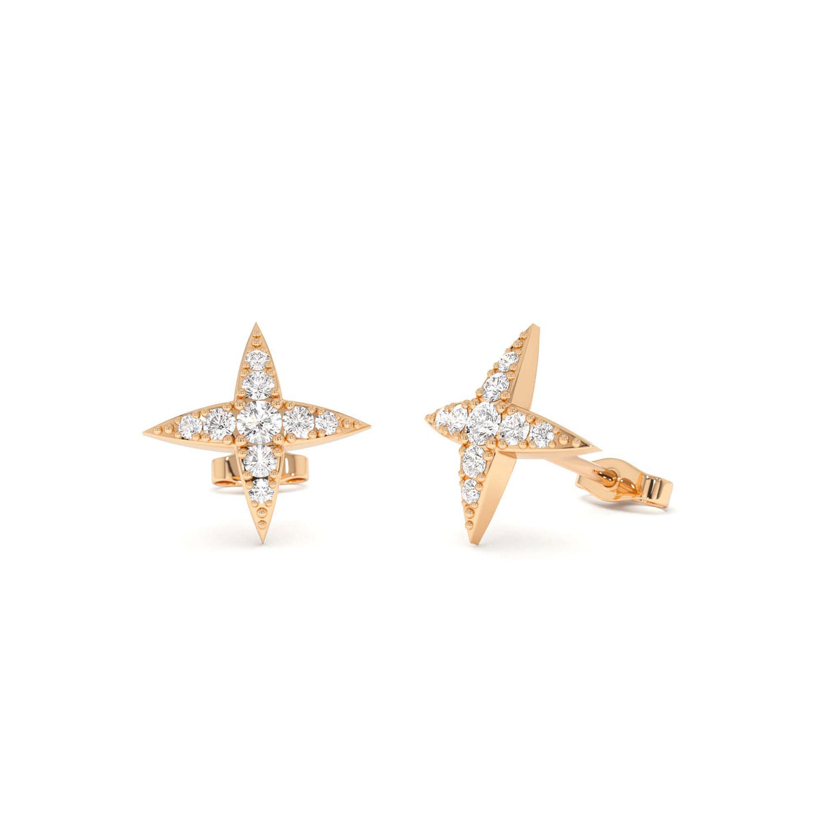 Diamond Cluster Star Stud Earrings in 14K Gold — view 4