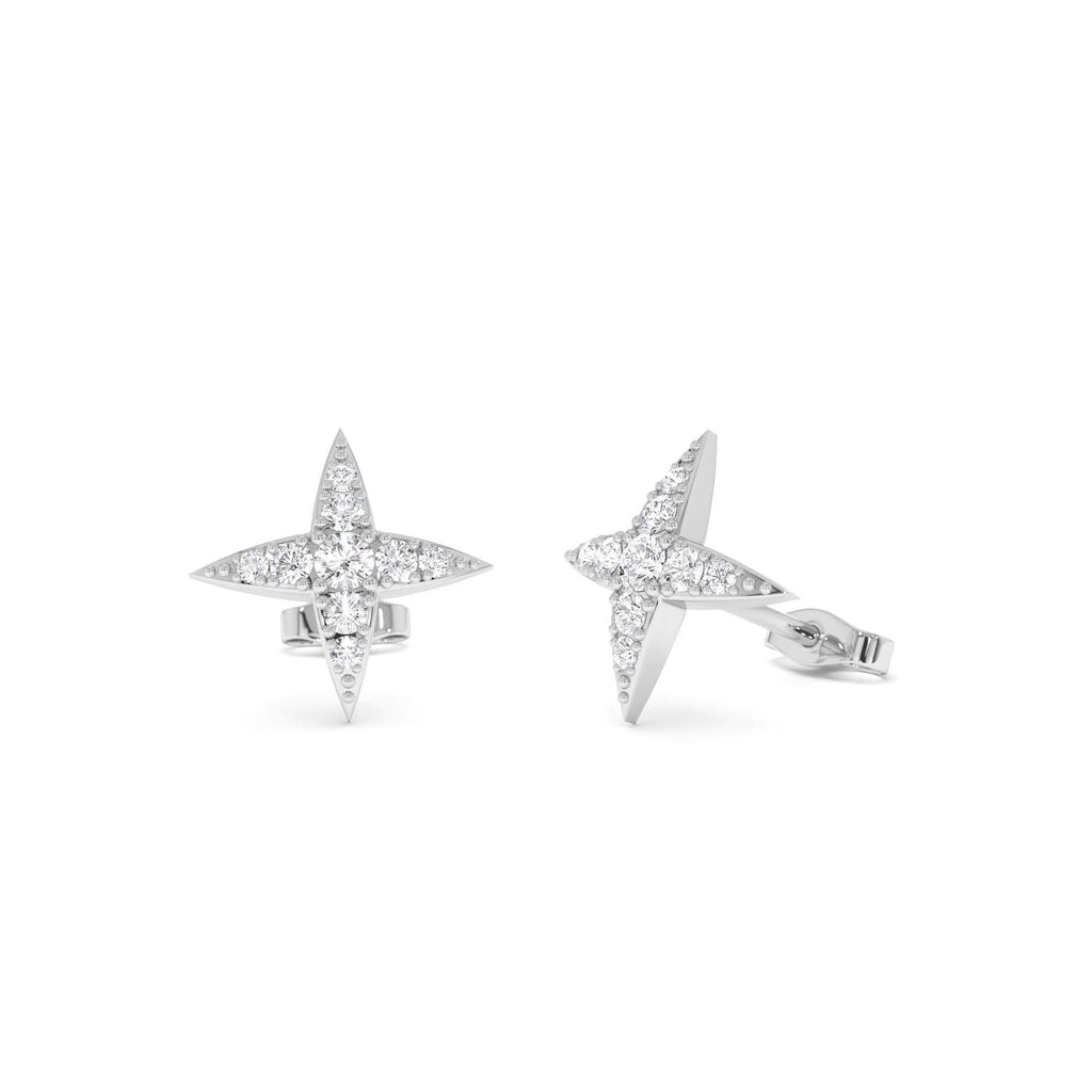 Diamond Cluster Star Stud Earrings in 14K Gold — view 3
