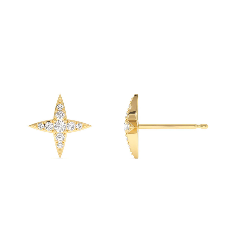 Diamond Cluster Star Stud Earrings in 14K Gold — view 2