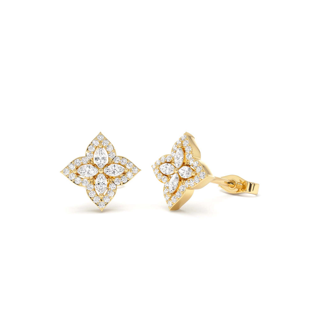 Diamond Petal Halo Stud Earrings in 14K Gold — view 1