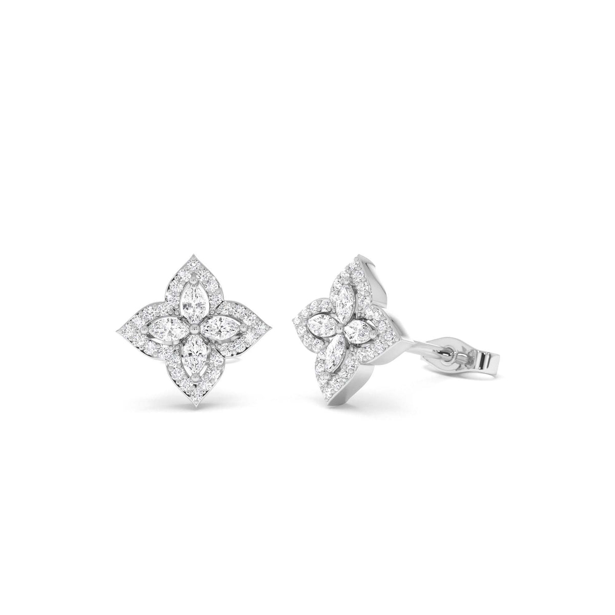 Diamond Petal Halo Stud Earrings in 14K Gold — view 3