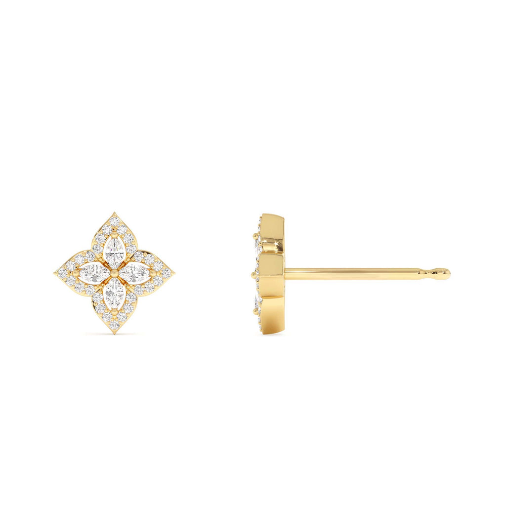 Diamond Petal Halo Stud Earrings in 14K Gold — view 2