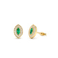 Marquise Emerald Diamond Halo Stud Earrings in 14K Gold — view 1
