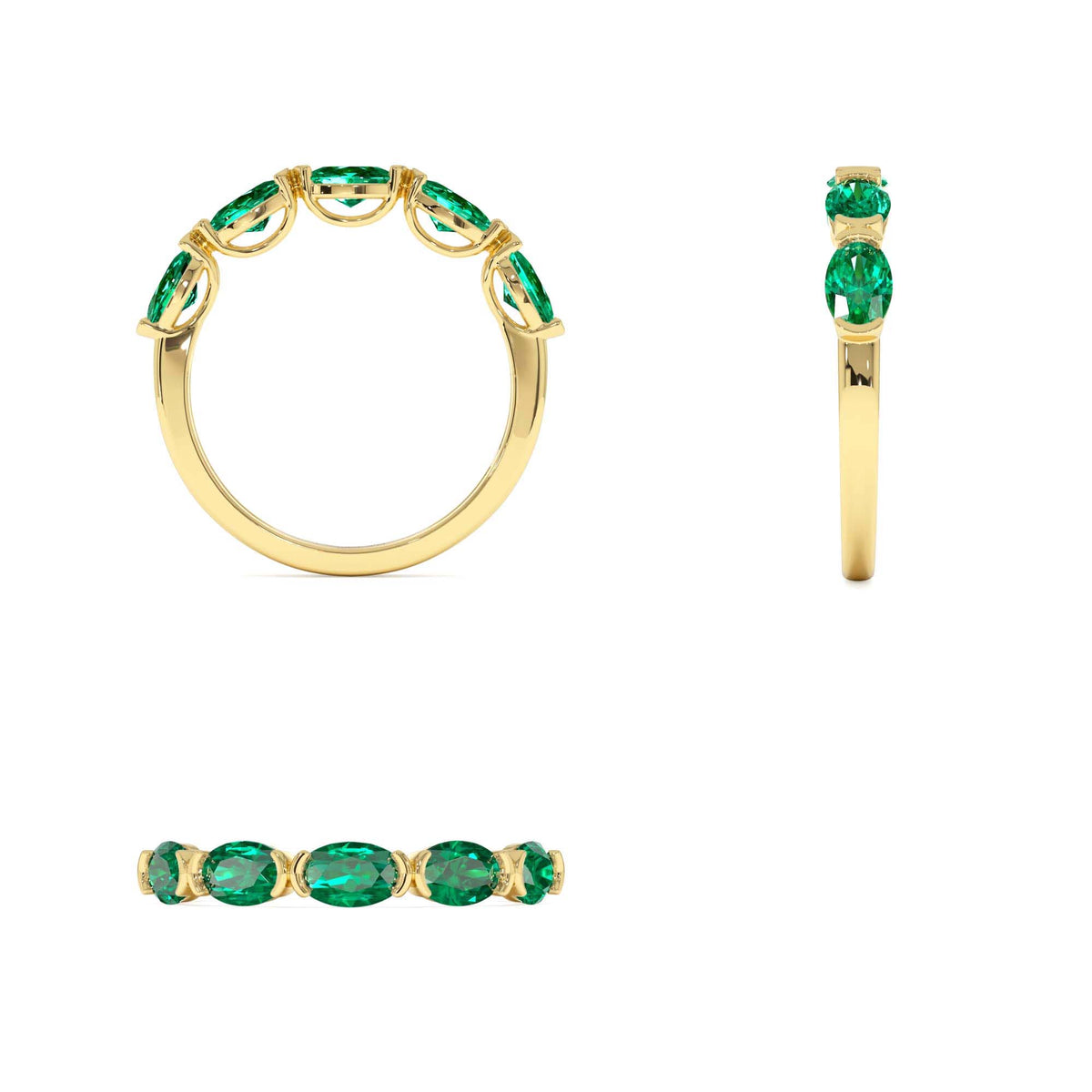 Classic Emerald Five Stone Ring in 14K Gold — view 3
