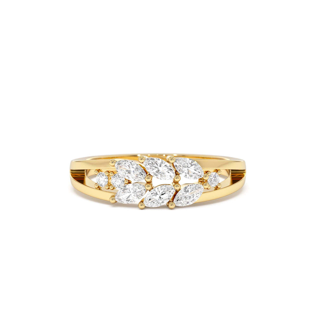 Diamond Leaf Style Marquise Ring in 14K Gold — view 1