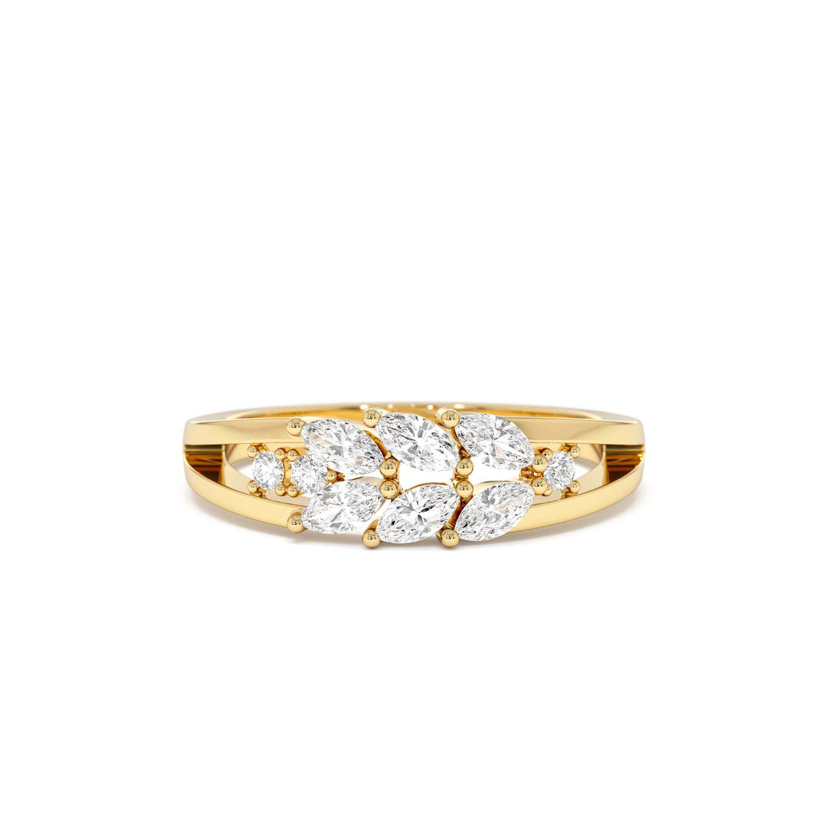 Diamond Leaf Style Marquise Ring in 14K Gold — view 1