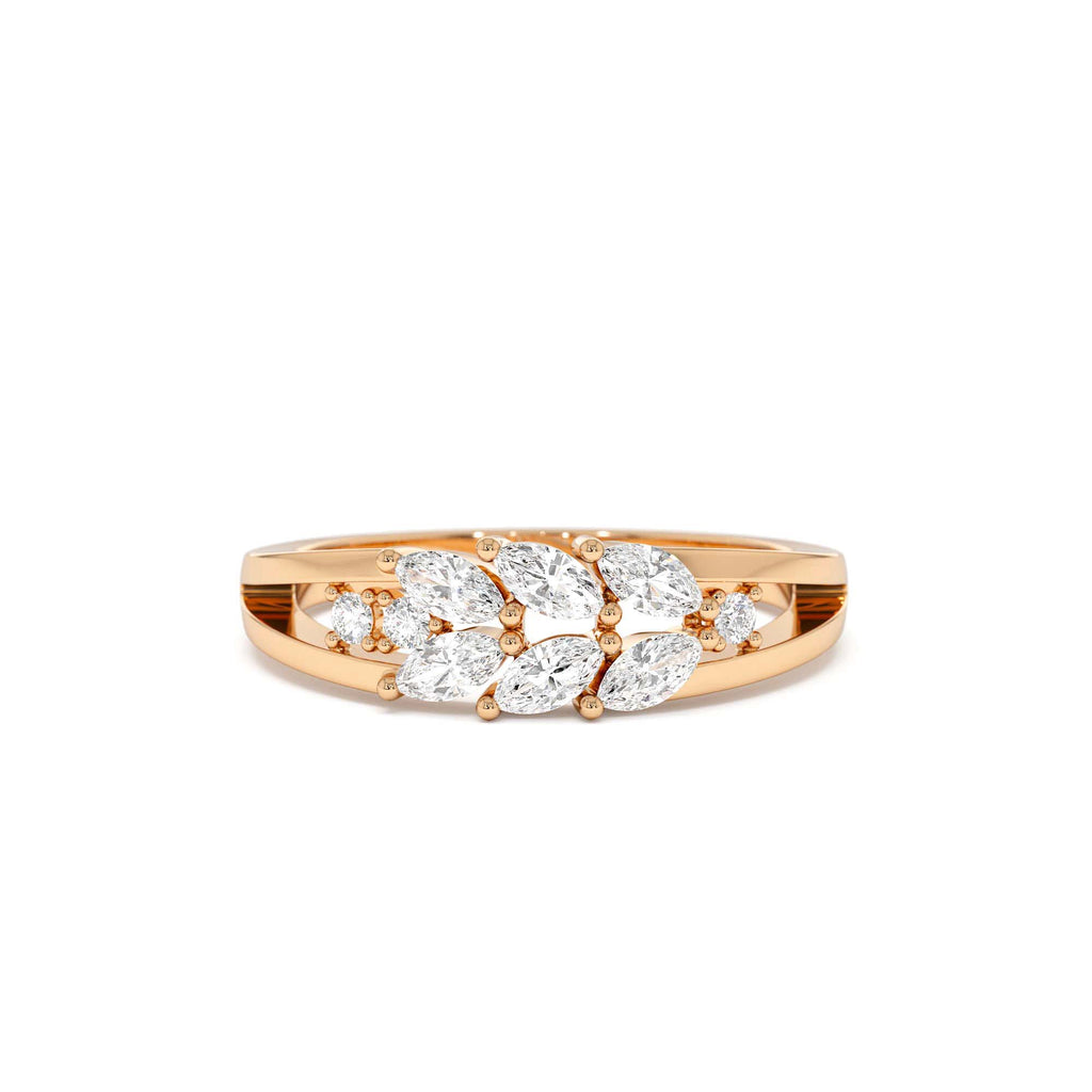 Diamond Leaf Style Marquise Ring in 14K Gold — view 5