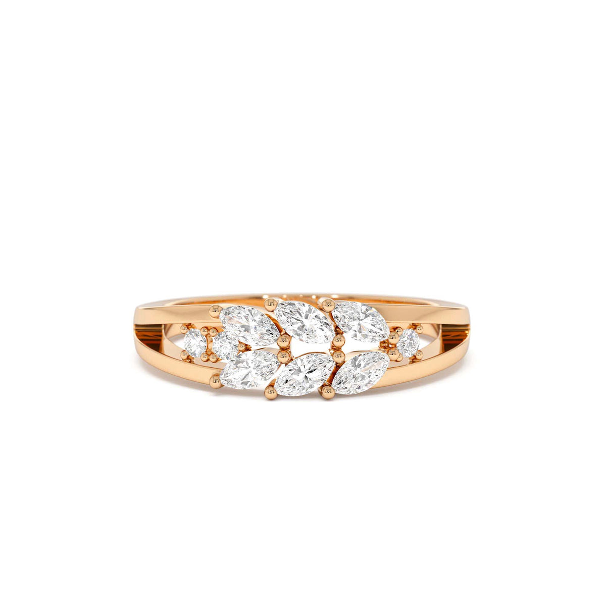 Diamond Leaf Style Marquise Ring in 14K Gold — view 5