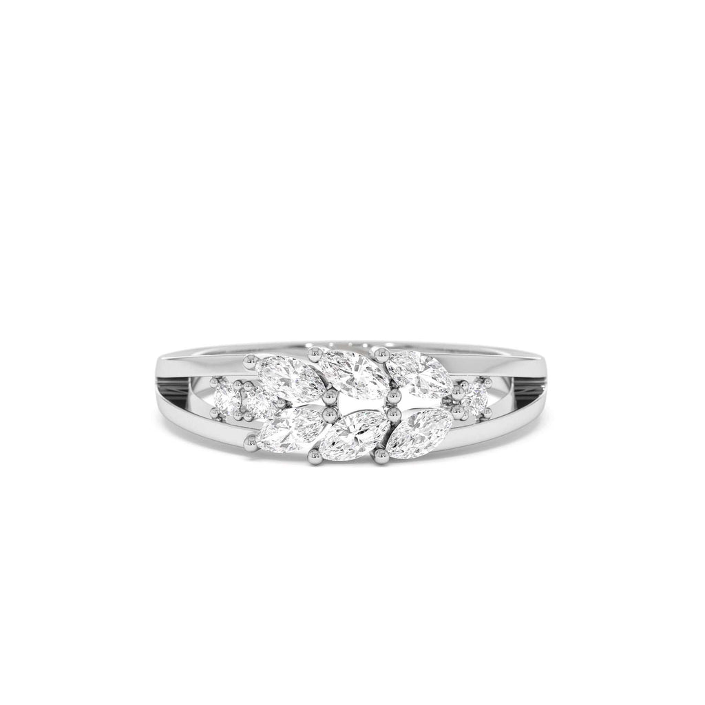 Diamond Leaf Style Marquise Ring in 14K Gold — view 4