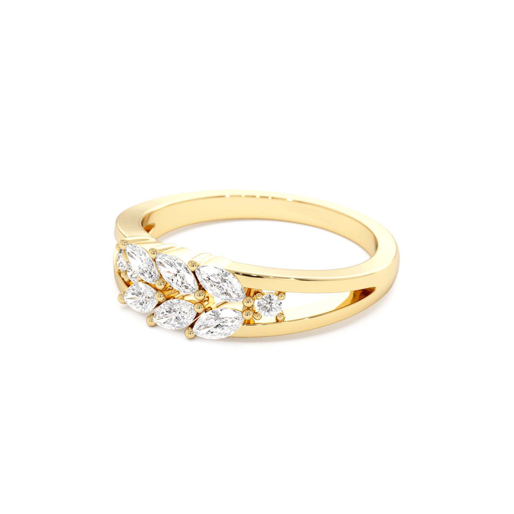 Diamond Leaf Style Marquise Ring in 14K Gold — view 2