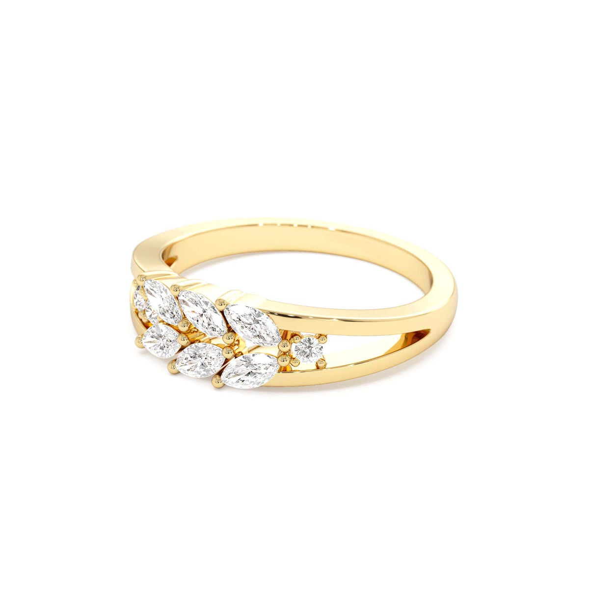 Diamond Leaf Style Marquise Ring in 14K Gold — view 2