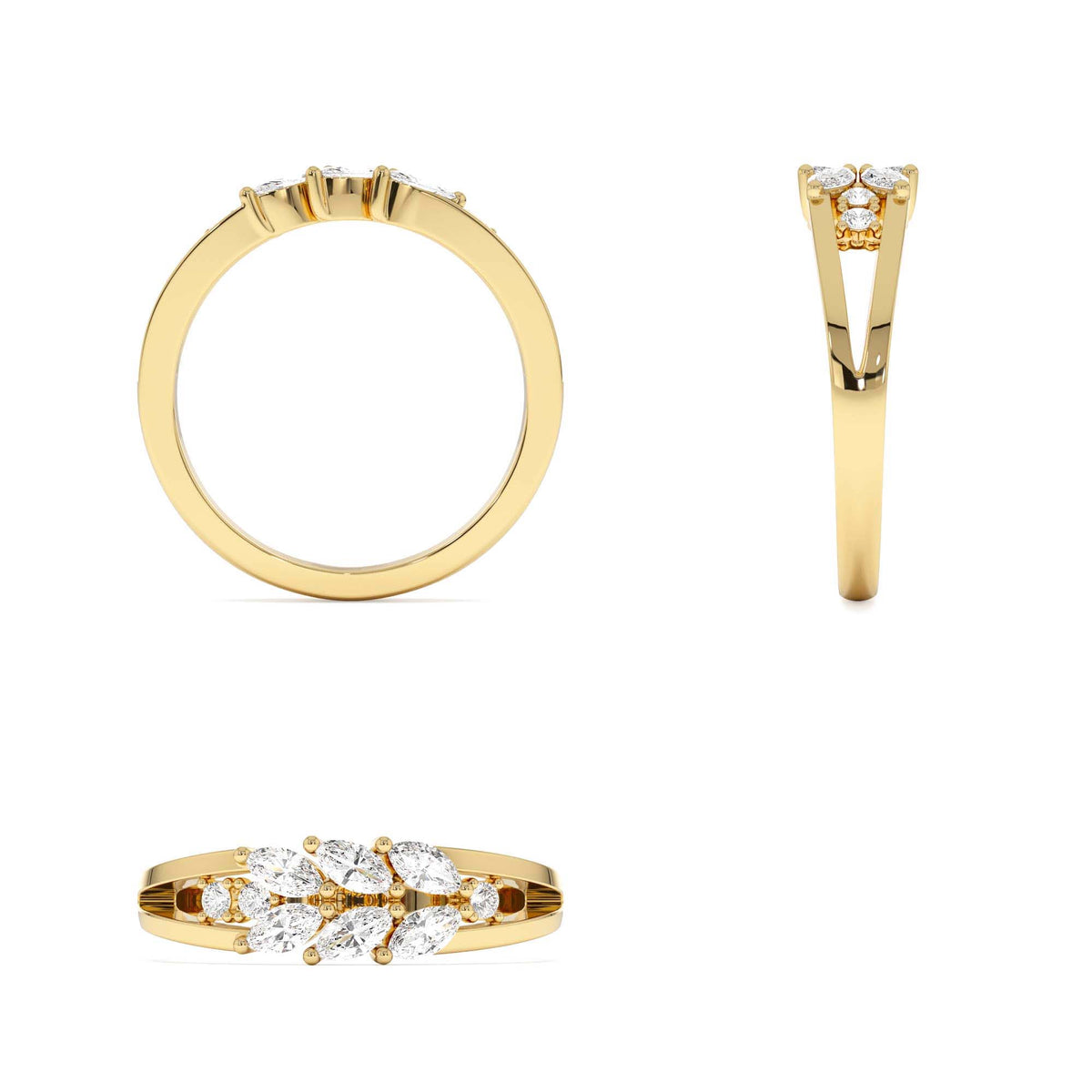 Diamond Leaf Style Marquise Ring in 14K Gold — view 3