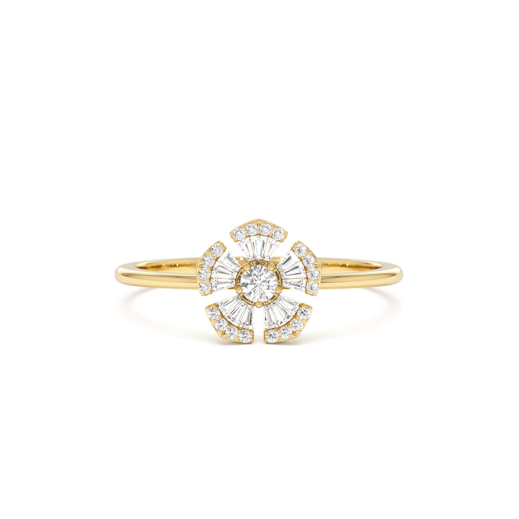 Diamond Floral Baguette Ring in 14K Gold — view 1