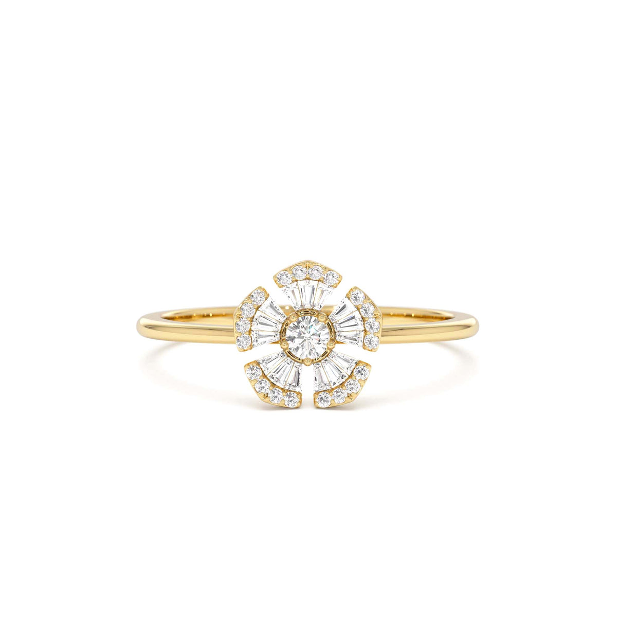 Diamond Floral Baguette Ring in 14K Gold — view 1