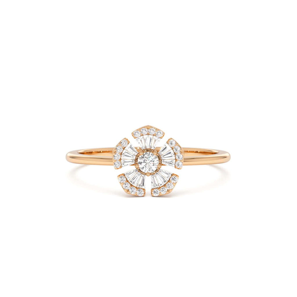 Diamond Floral Baguette Ring in 14K Gold — view 5