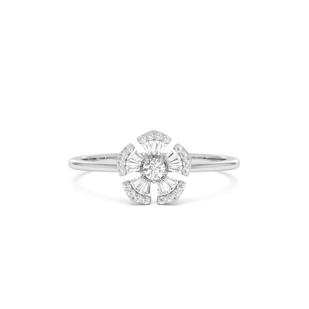 Diamond Floral Baguette Ring in 14K Gold — view 4