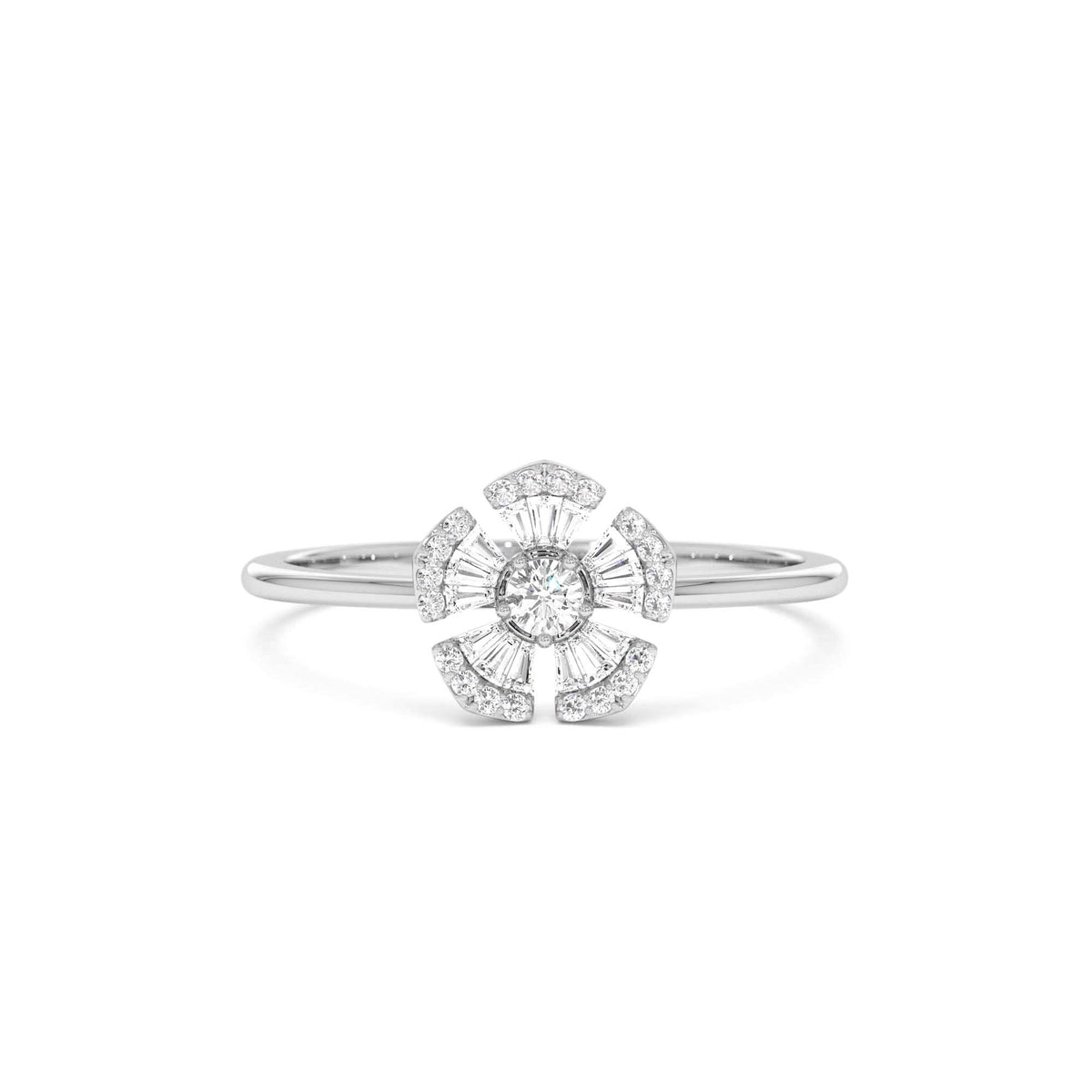 Diamond Floral Baguette Ring in 14K Gold — view 4