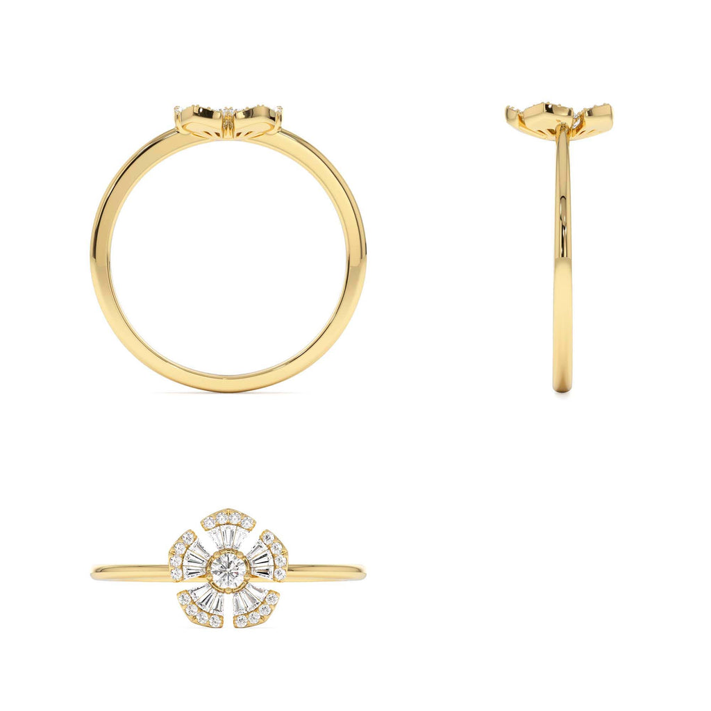 Diamond Floral Baguette Ring in 14K Gold — view 3