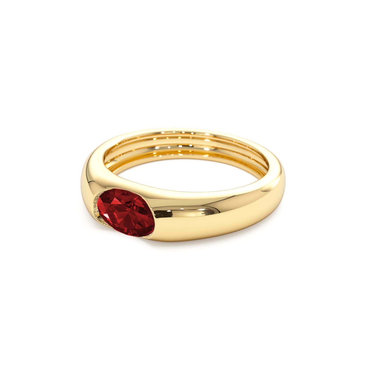 Ruby Oval Burnish Dome Ring in 14K Gold — view 2