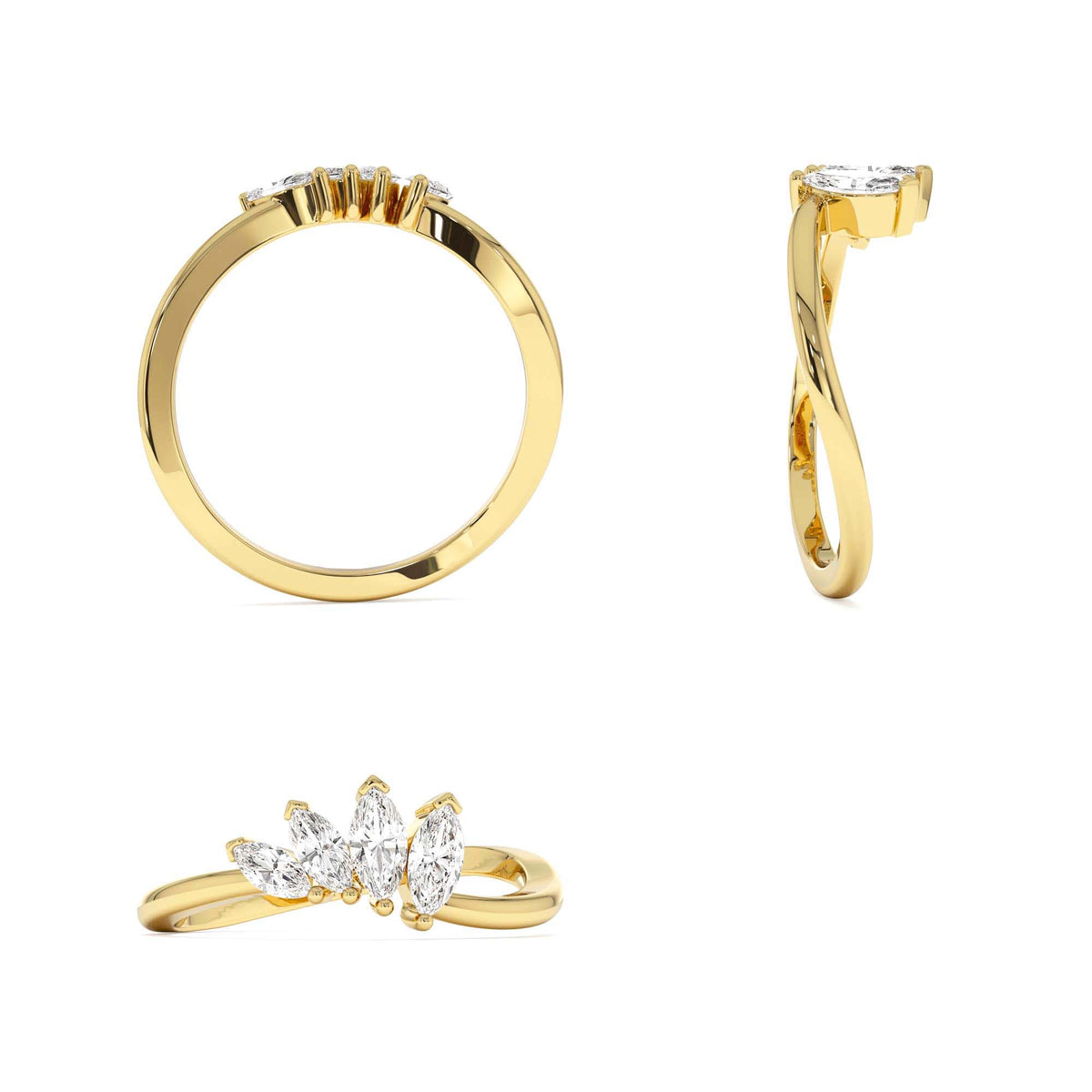 Modern Marquise Diamond Cluster Ring in 14K Gold — view 3