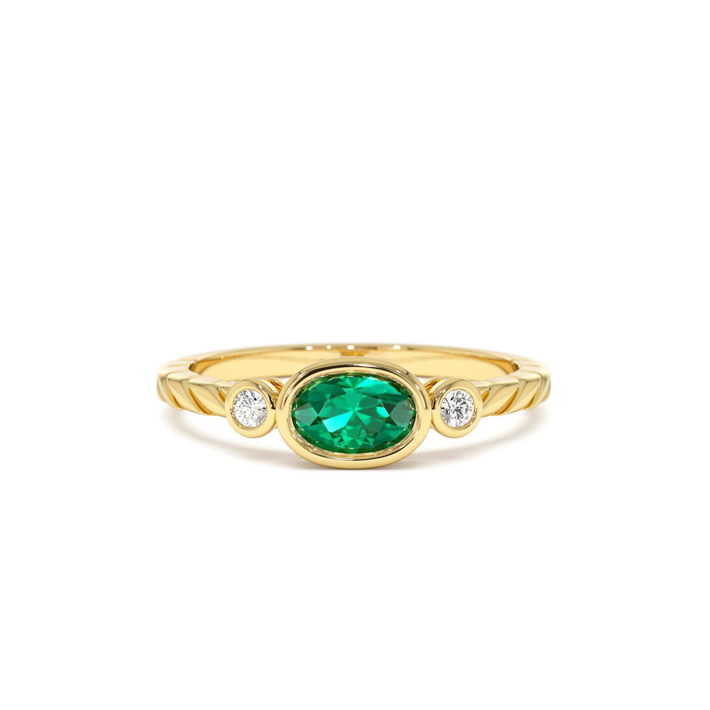 Classic Emerald and Diamond Ring in 14K Gold — view 1