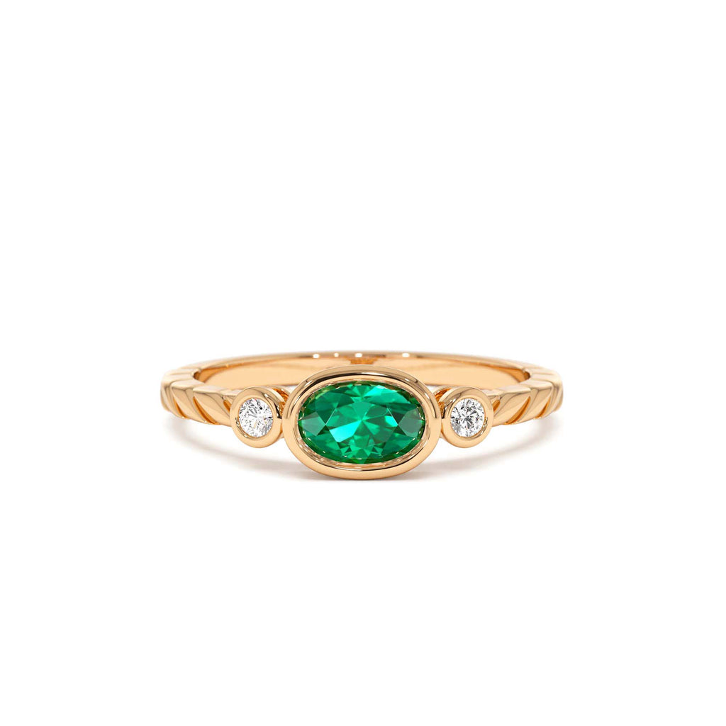 Classic Emerald and Diamond Ring in 14K Gold — view 5