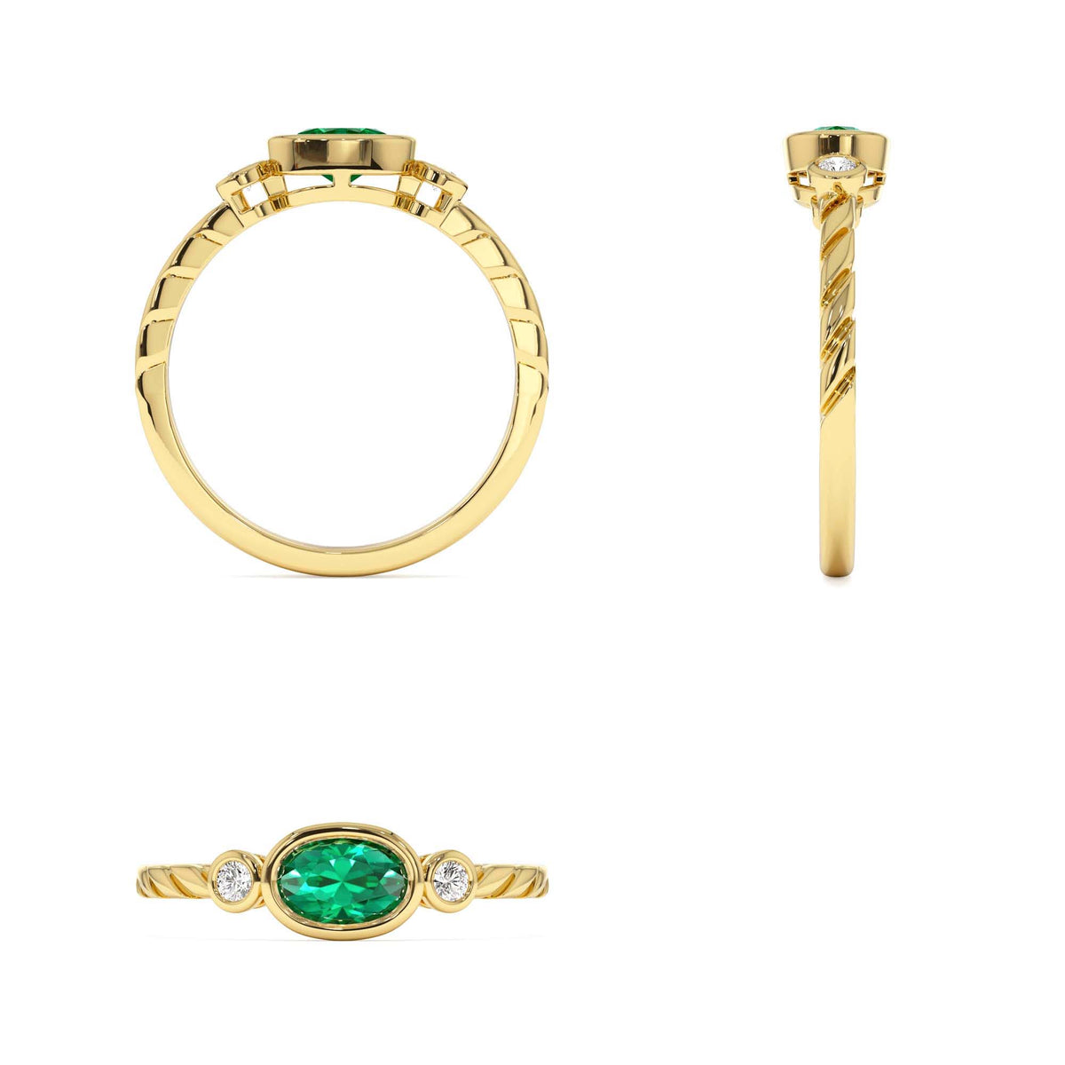 Classic Emerald and Diamond Ring in 14K Gold — view 3
