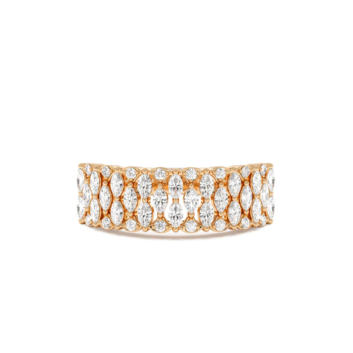 Multi Row Marquise Diamond Anniversary Ring in 14K Gold — view 5